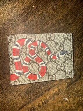 Gucci Kingsnake Canvas Bi-Fold Wallet - Red/Beige 100% Authentic
